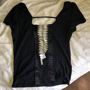 LF front cutout, open back crop top